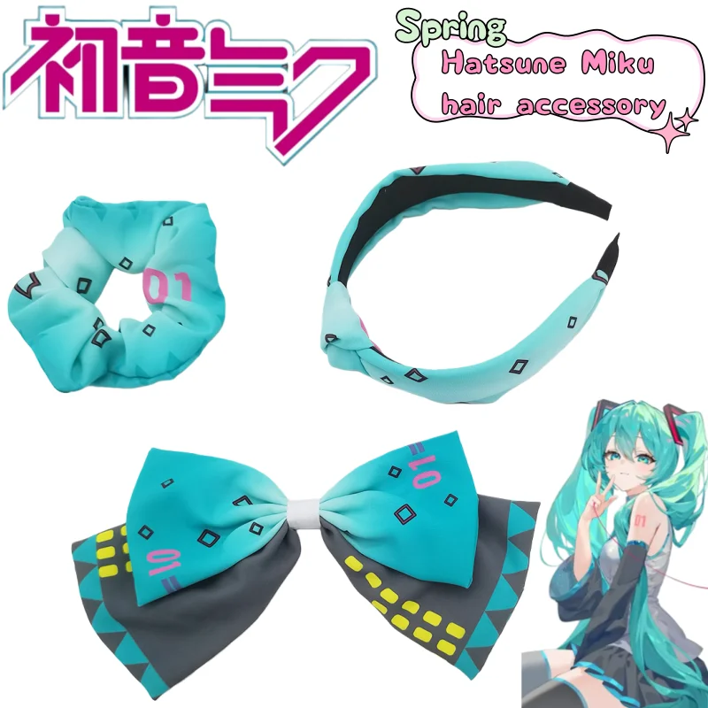 New Hatsune Miku headband hairband creative high-fashion anime cartoon print student cute fresh sweet bowknot bun hair accessory