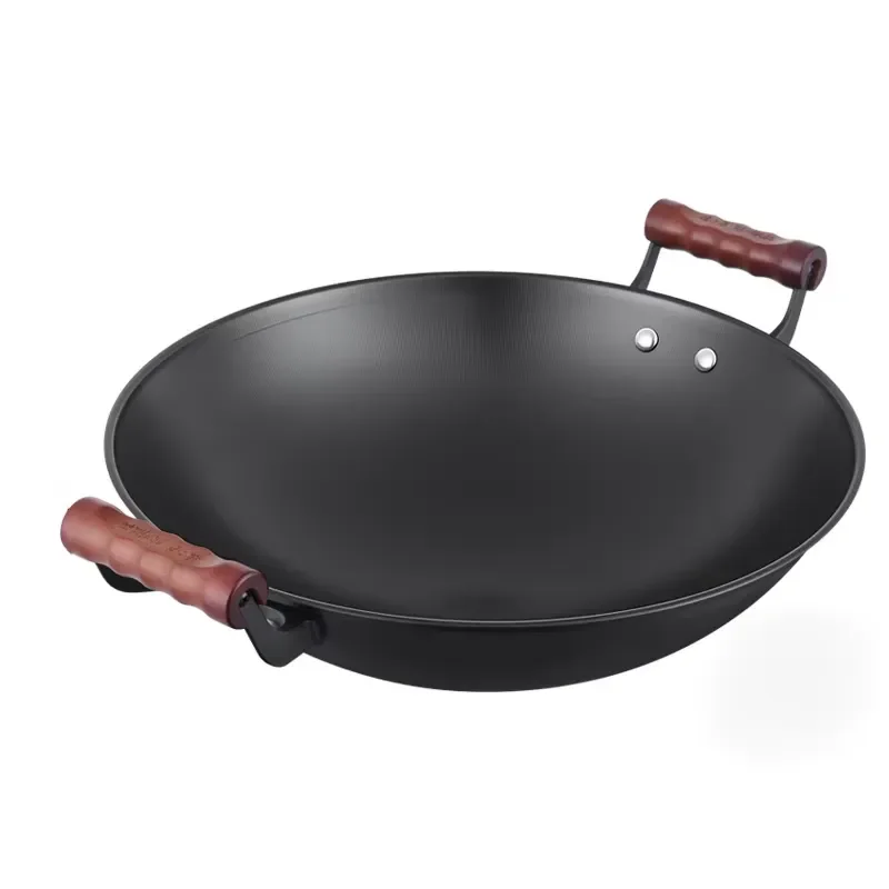 47cm Large Capacity Titanium Iron Wok with Steel Cover Commercial Kitchen Cookware Suitable for Gas and Induction Cooker