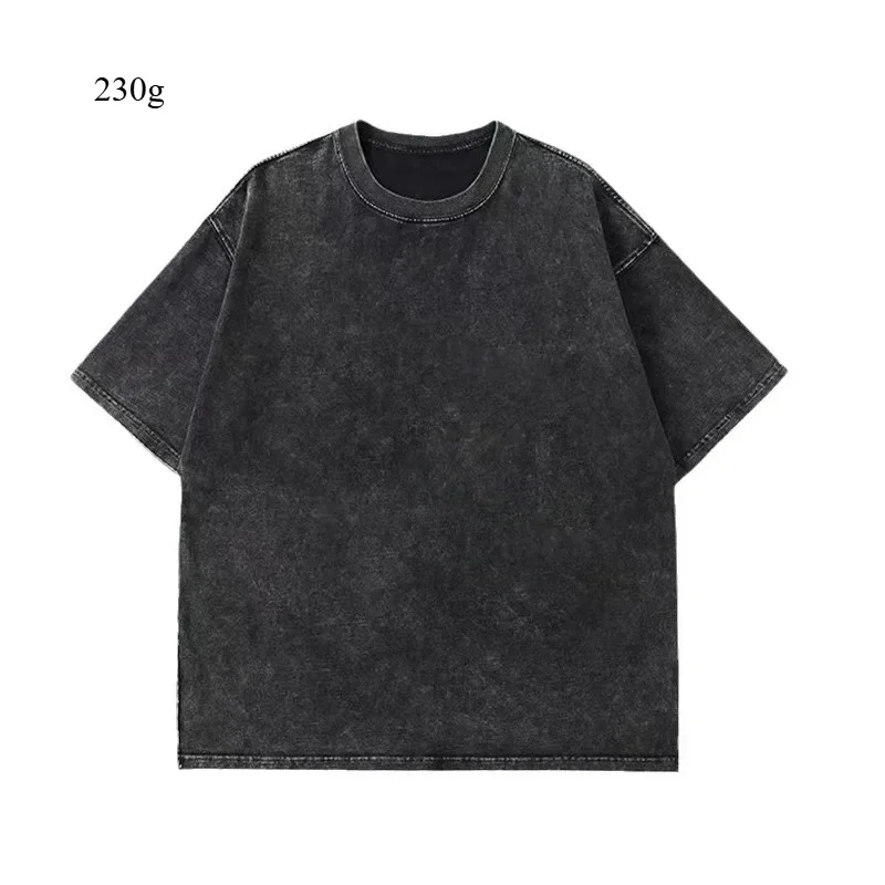 230g Heavyweight Pure Cotton Short Sleeve T-Shirt Washed Vintage American High Street Style Unisex Couple Light Shirt