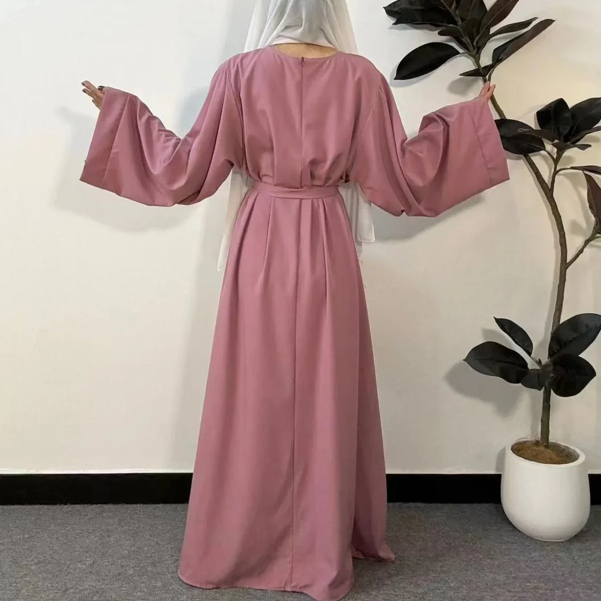 Muslim Abayas Loose Kaftans Prayer Ramadan Dress With Belt Full Sleeve Islamic Clothing Women Jilbabs Dubai Robe Dresses