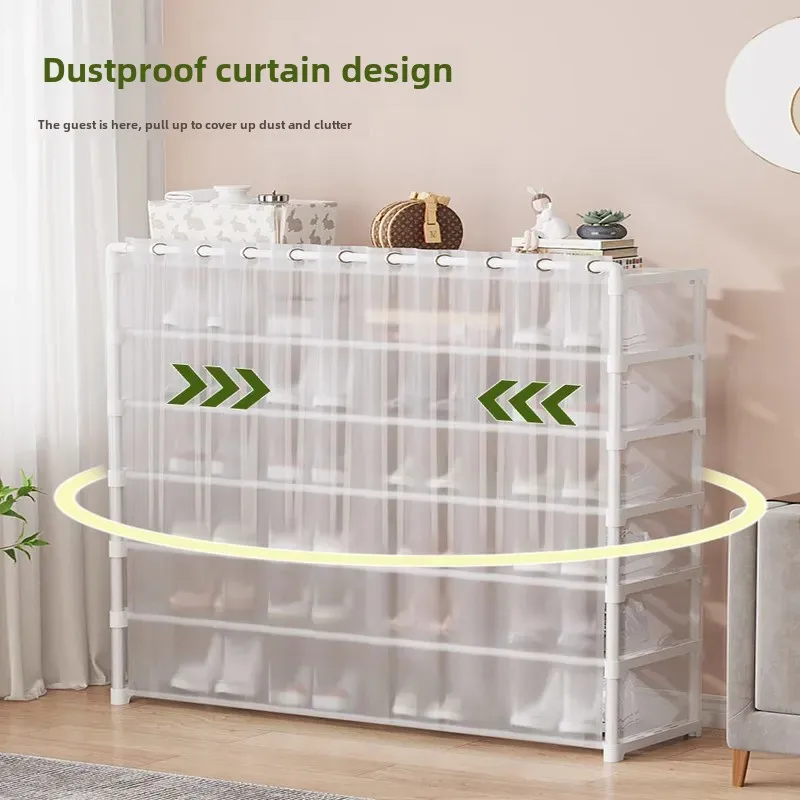 Dustproof Multi-Layer Shoe Rack Shoe Storage Shelf with Door Curtains Space-Saving Shoe Cabinet Multifunctional Shoe