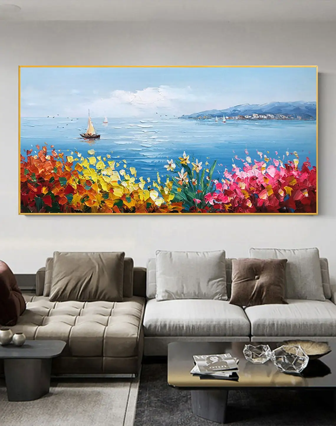 1pc frameless Canvas Painting Abstract Hand Painted Colorful Blossom Floral Landscape Oil Painting Large Blooming Flowers Coast