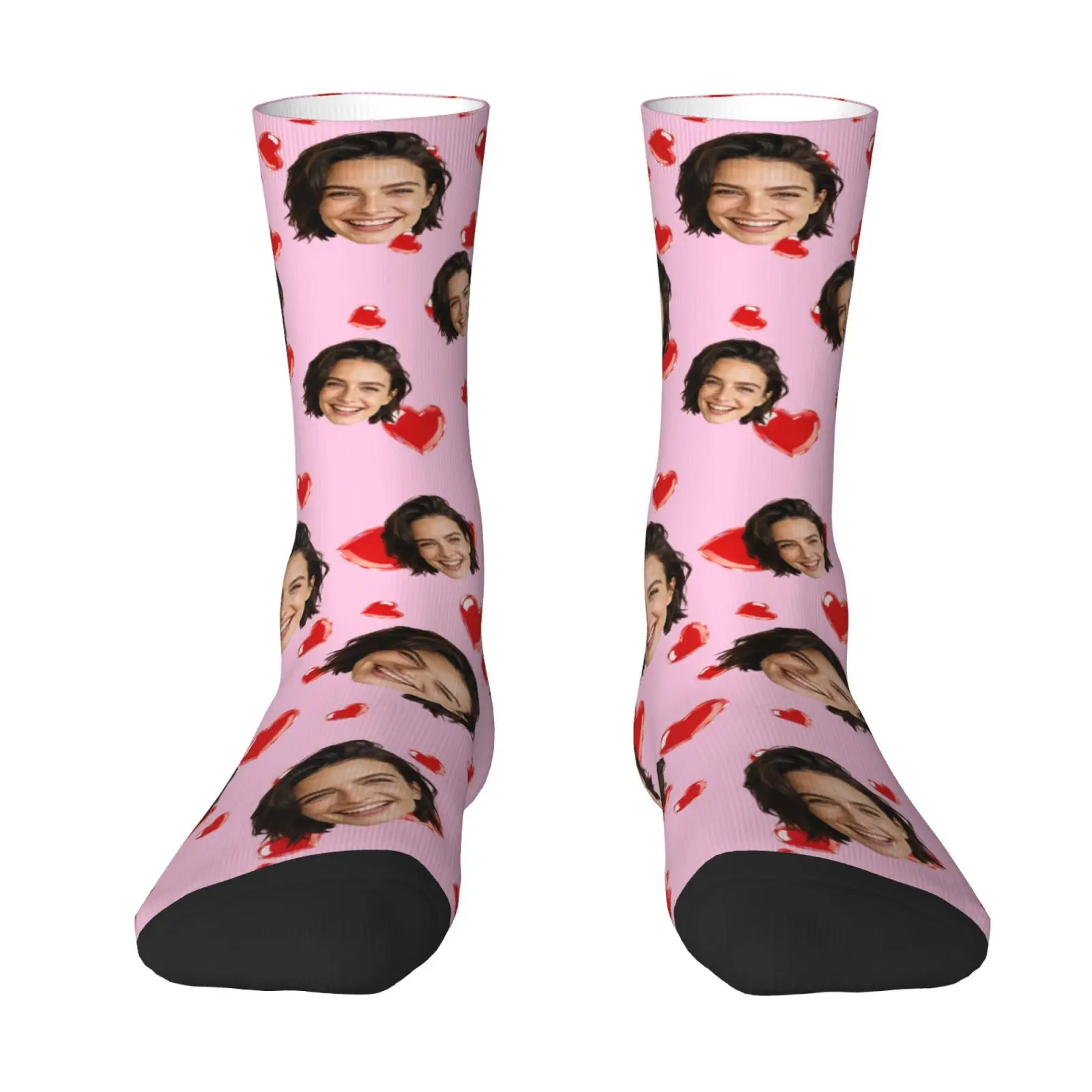 Custom Face Photo Socks Personalized Printed Design Anniversary Valentine Birthday Wedding Gift Unique Customizable Footwear view 2
