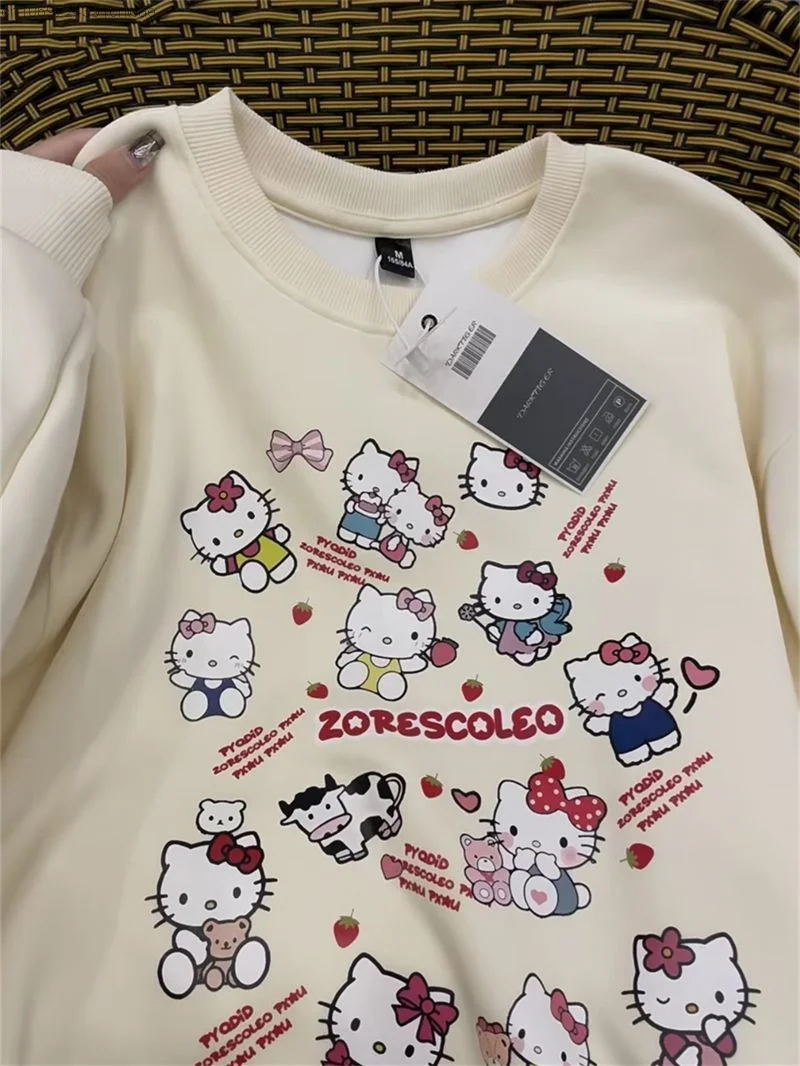 Sanrio Hello Kitty Cute Cartoon Long Sleeve Sweater For Female Students Fashion Round Neck Hoodie Kawaii Harajuku Streetwear Y2k