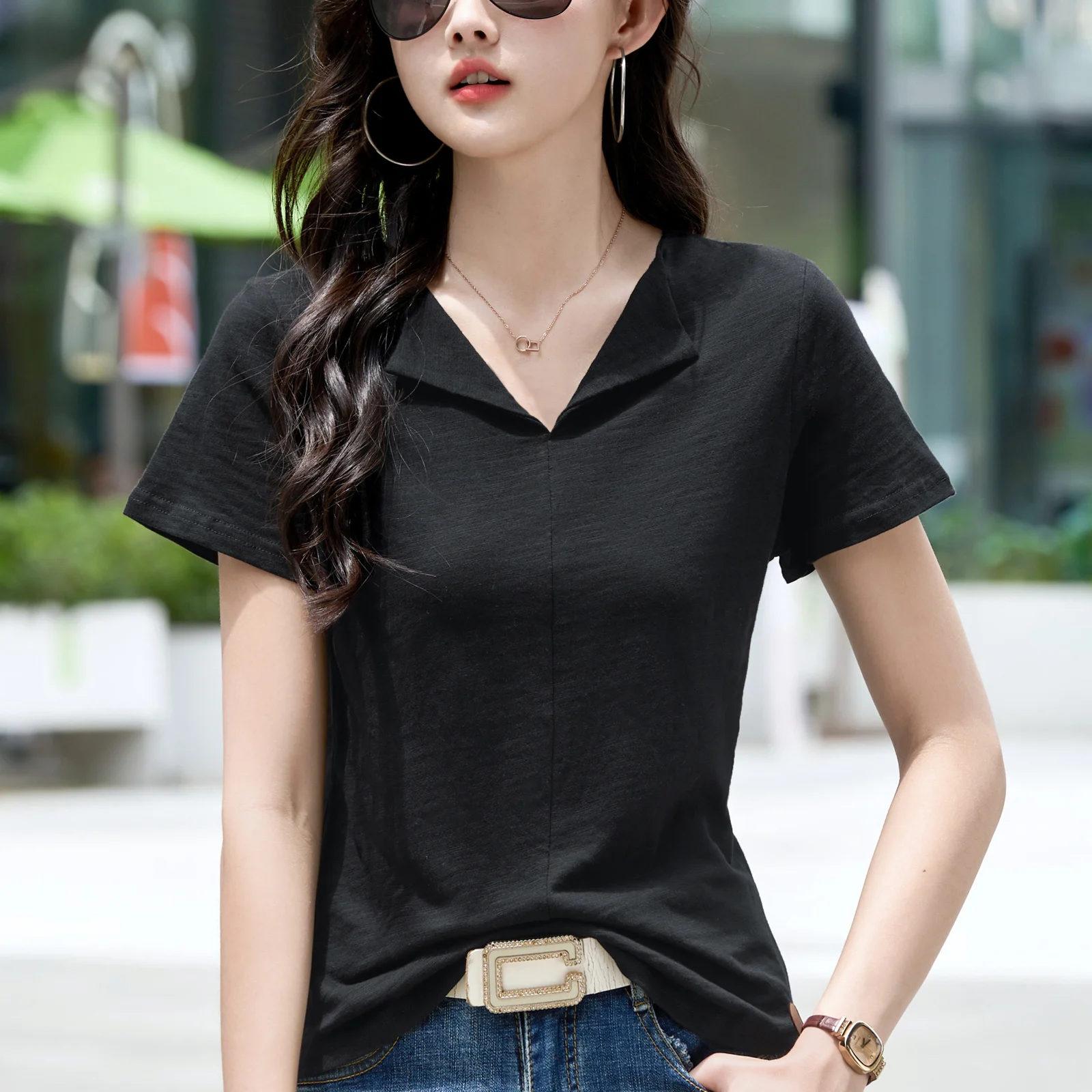 Fashion Summer New Blusa Short Sleeve V-Neck Women Blouse Casual Blouse Shirt Women Tops  Blusas Mujer De Moda 2024 Verano J904