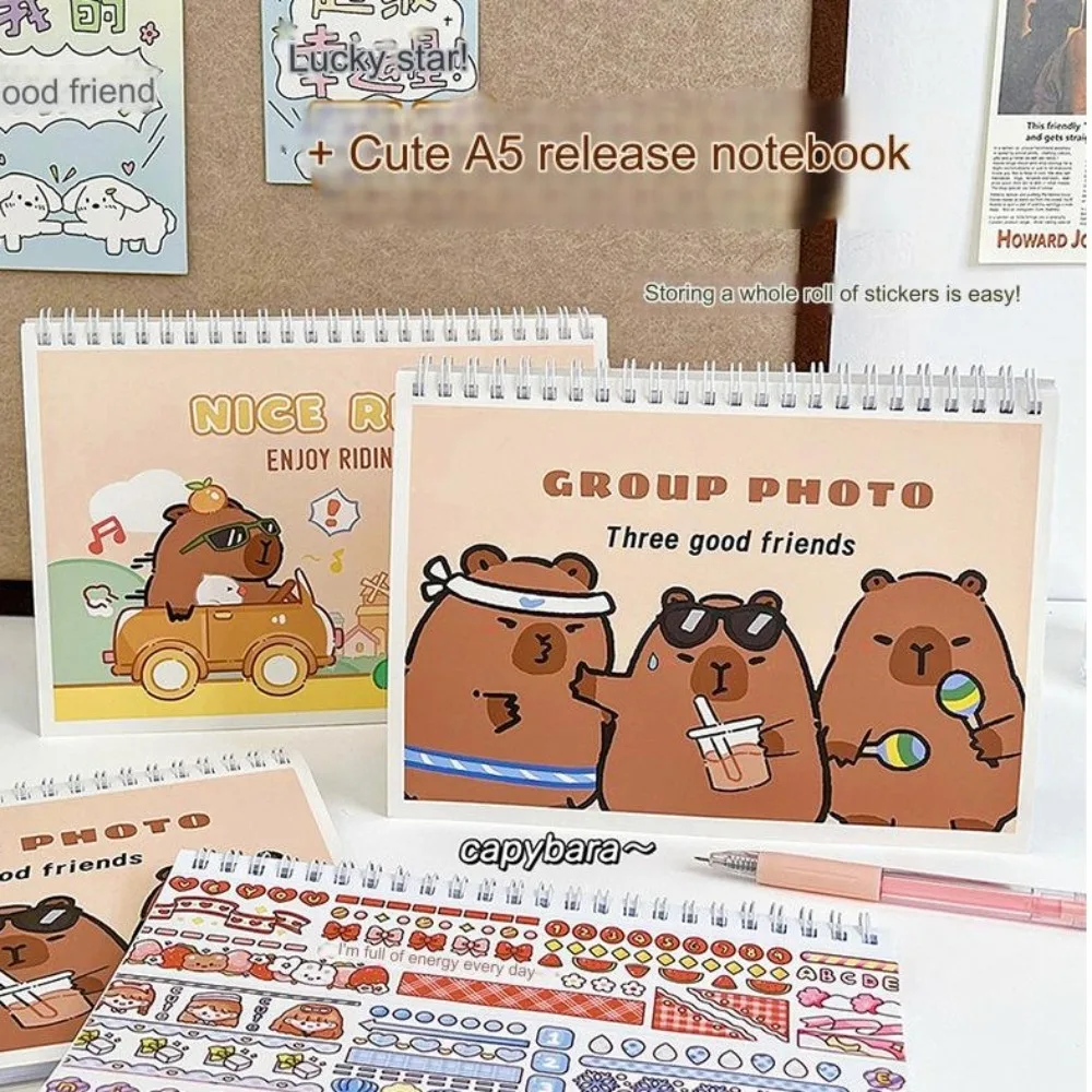 Cartoon Capybara Tape Collection Book Creative Reusable Tape Holder Notebooks Release Notebook Capybara Hand Account Tool