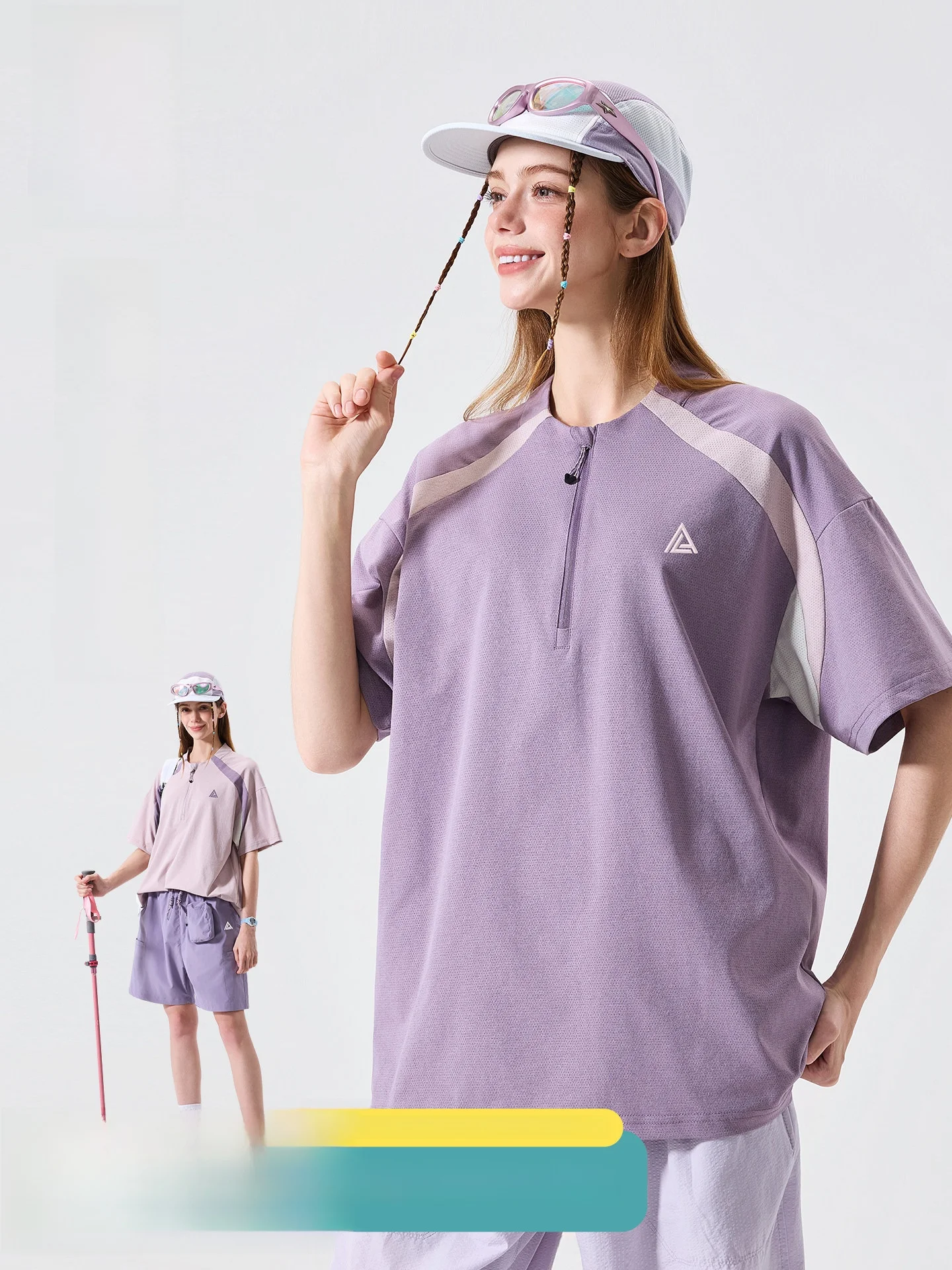 LAZY DAY Outdoor Quick Dry Half Zip Short Sleeve T-Shirt Women Summer Color Block Mountain Climbing Hiking Sports Top