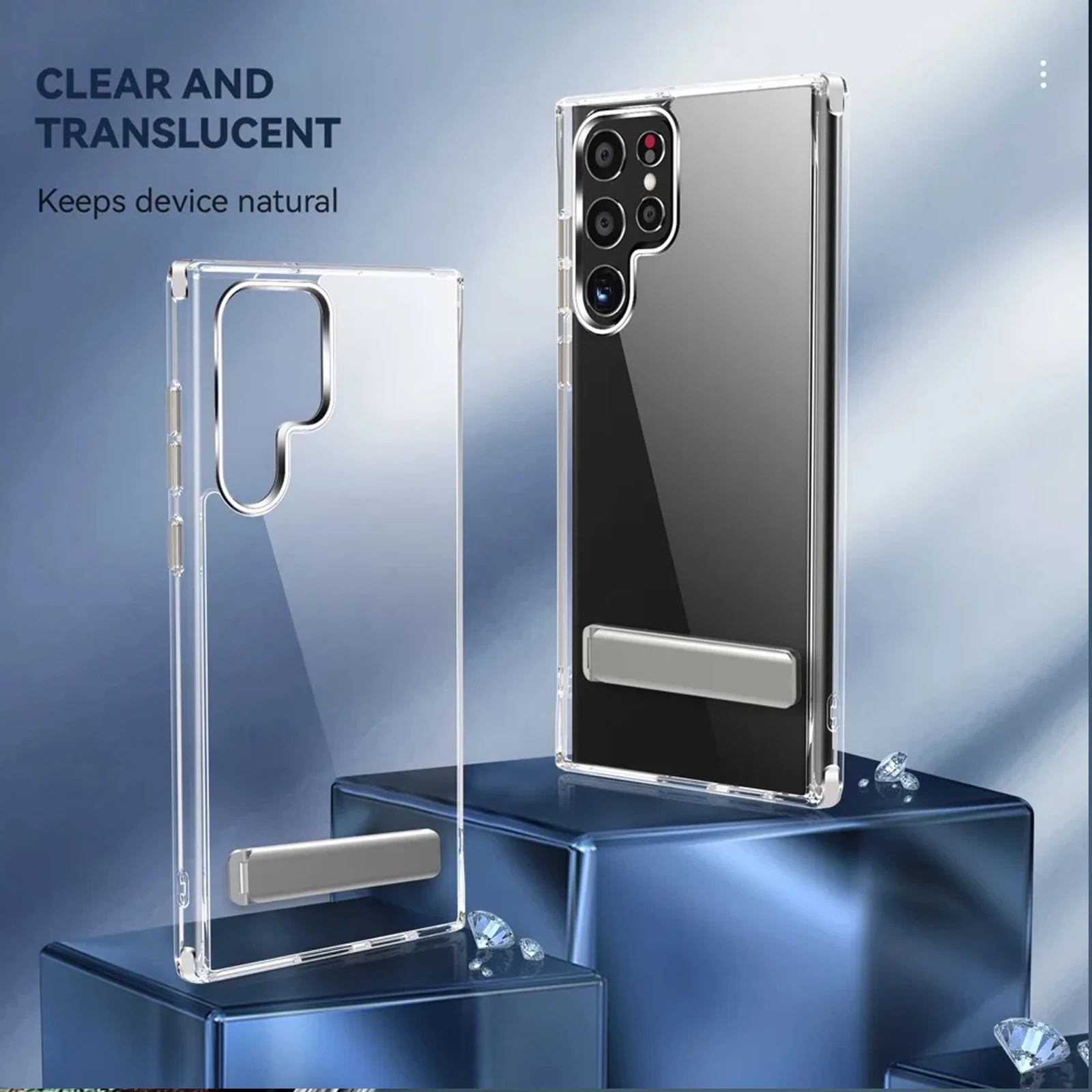 UYUXIO Klare Handyhülle mit Ständer für Samsung Galaxy S25 S24 S23 Ultra Plus 22, mit Ständer, Rückseite mit Halterung