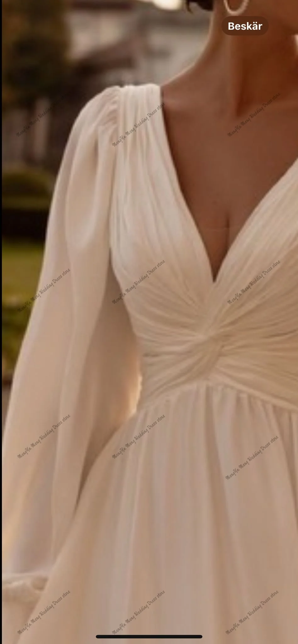 ZHUISHU Customized Simple Chiffon A-Line Wedding Dresses V-Neck Long Puff Sleeves Backless Bridal Grown Formal Prom Party Gowns