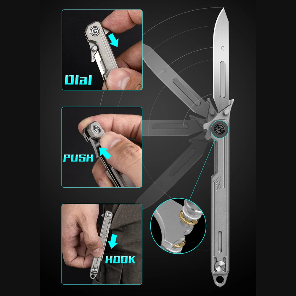 T022 Titanium Alloy Folding Knife Pocket Scalpel Knife Glass Breaker Tool Multifunctional Outdoor Security Tool No60 Blade