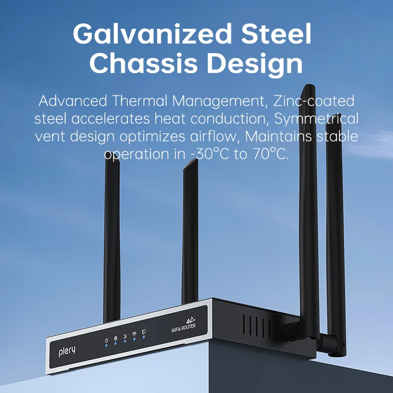 Plery 4G Router CAT4 300Mbps LTE Router WAN/LAN WIFI6 Wireless RouterDC Power VPN/Firewall 4*5dBi هوائيات تدعم 16 جهازًا