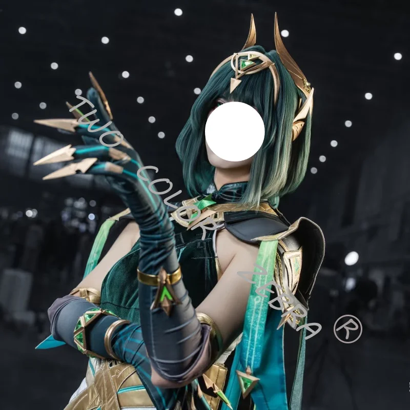 Game Genshin Impact Nefer Green Unifrom Cosplay Costume Shawl Teal Top Skirt Cape Wig Set Halloween Comic Con Party Roleplay view 4