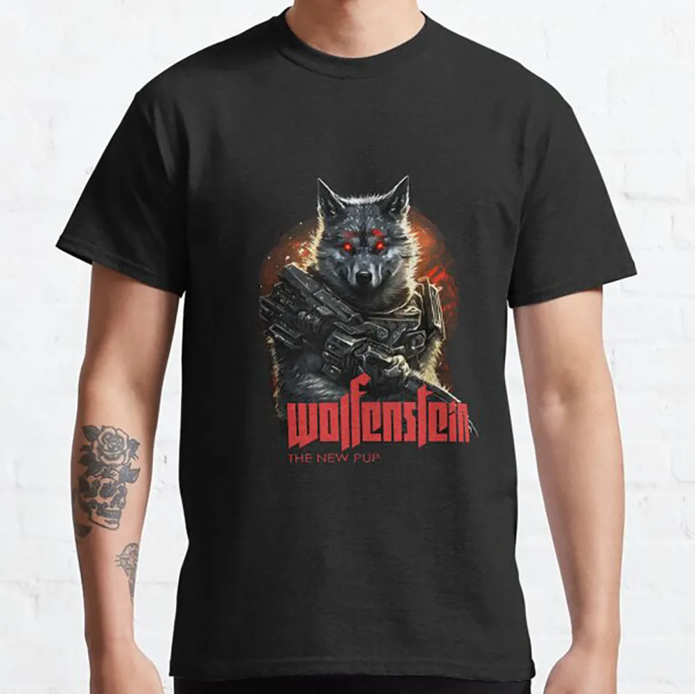 Wolfenstein The New Pup Gift T Shirt for Gamer 100% Cotton Men's Short Sleeve Graphic Clothes Unisex Tee US Size S-6XL