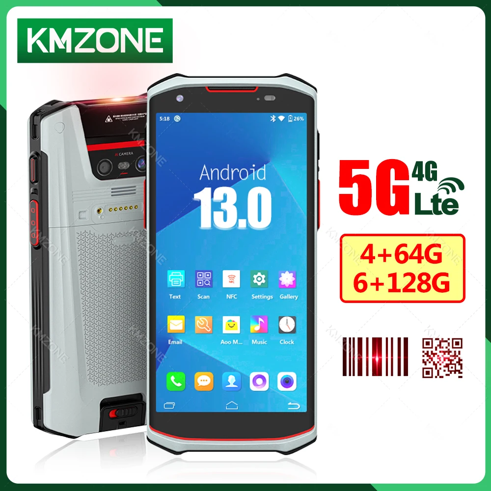 4G 5G Android 13 PDA Terminal Wifi Bluetooth Barcode Scanner 2D 1D QR Scan Device Rugged Data Collector 4200mah 4G64G/6G128G