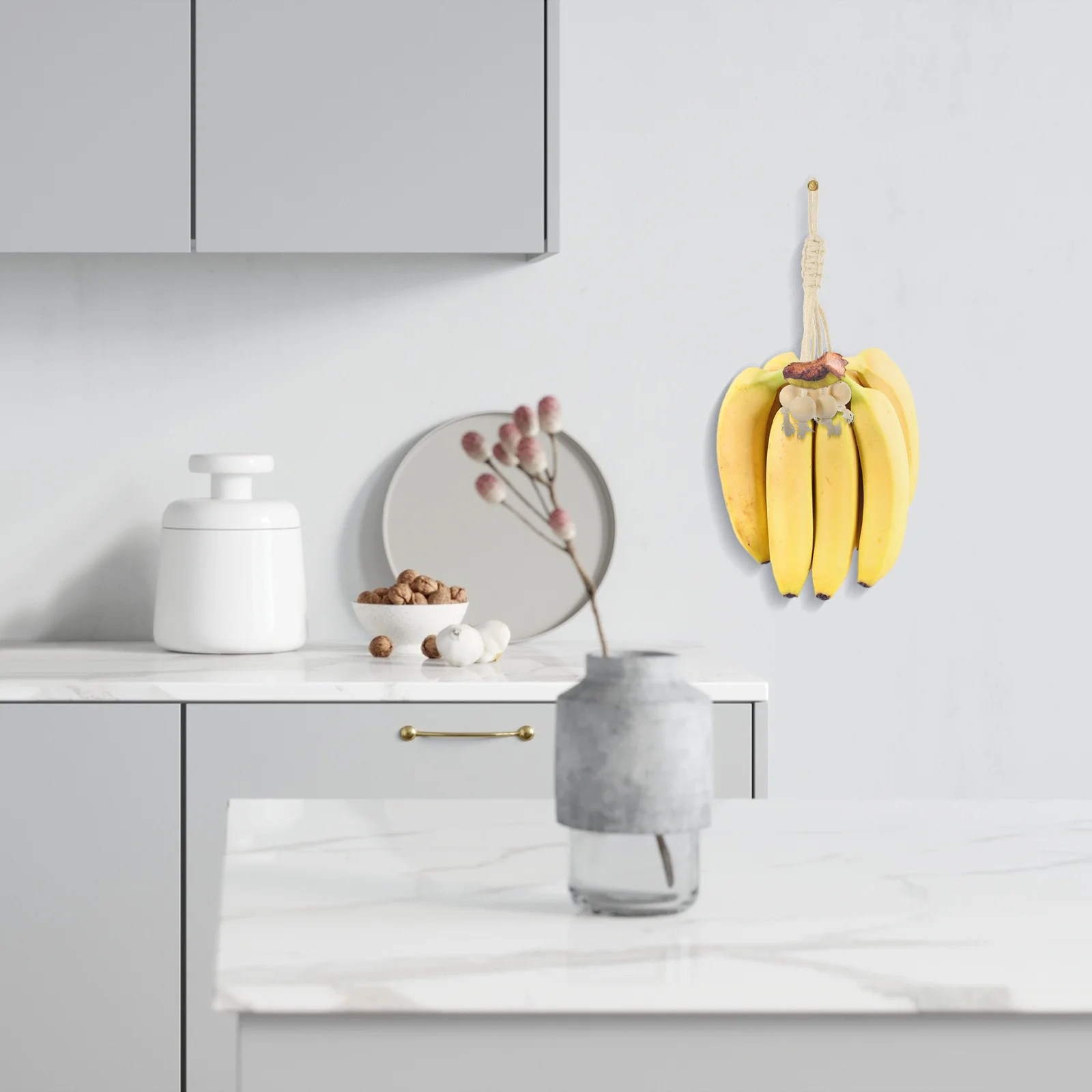 

Banana Storage Hanging Kit Cotton Rope Handwoven Macrame Holder Under Cabinet Fruit Hanger Vegetable Storage Organizer Kitchen