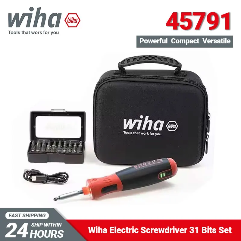 Wiha 45791 Juego de destornilladores eléctricos 31 en 1 con puntas incluidas Bolsa de almacenamiento driver speedE PocketDrive