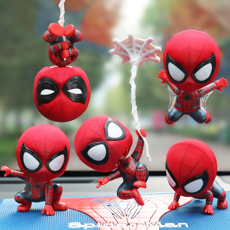 Spider Man Anime Figures Q Version Shaking Head Spider Man Spider-Man: Far From Hom Figurine Car Ornament Festival Gift Toys Pvc