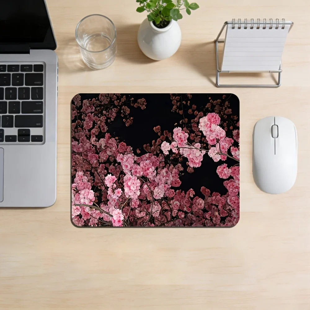 CIFBUY Small Gaming Mouse Pad Pink Sakura Romantic PC Keyboard Desk Mat Durable Non-Slip Rubber Base Home Office Laptop Decor
