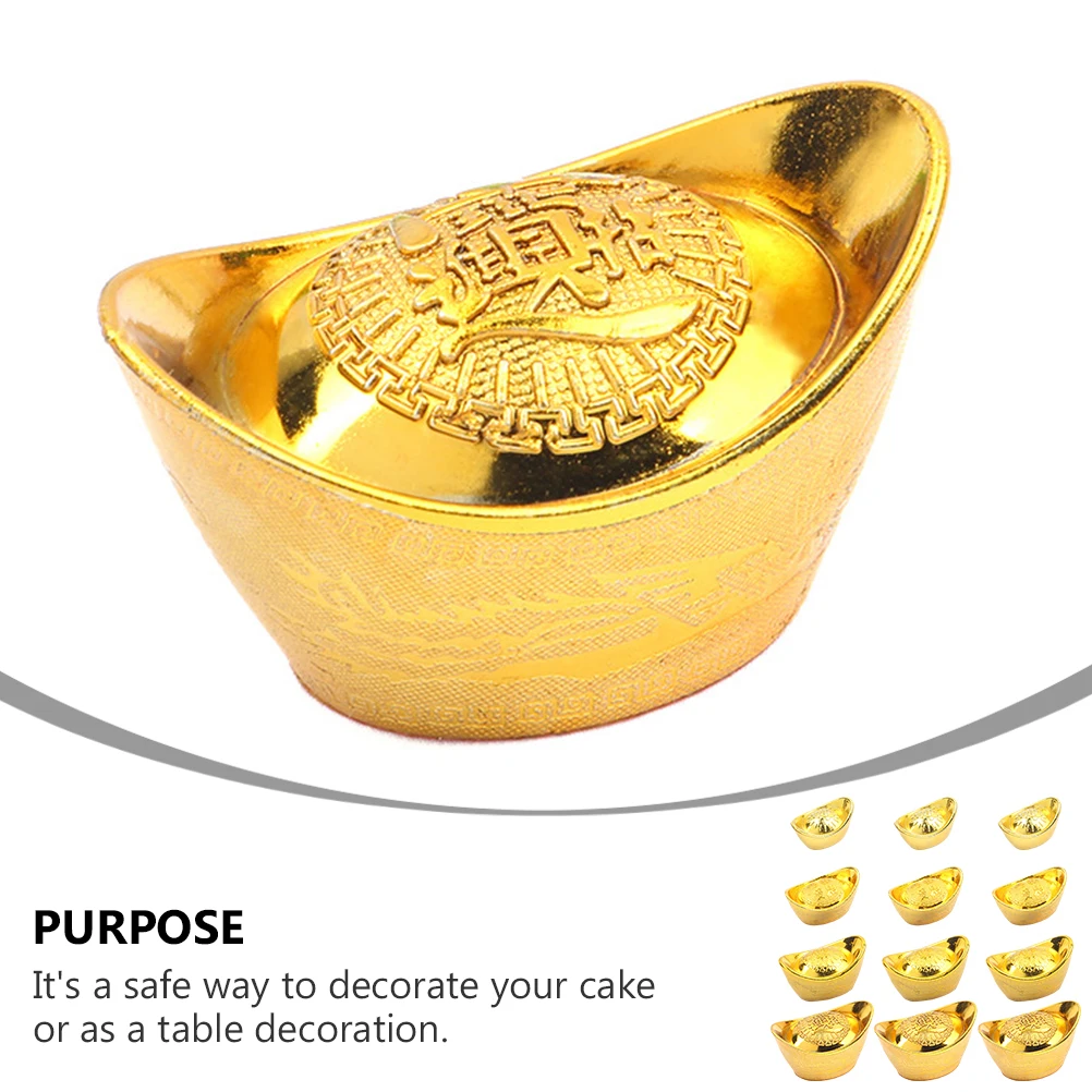 

20pcs Gold Ingot Decorations New Year Party Auspicious Design Festive Ornaments Home Desktop Decoration Party Cake Crafts Cake