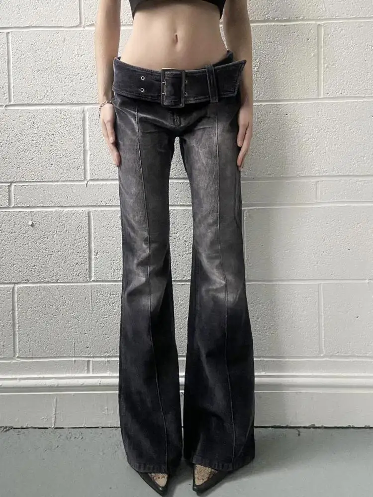 

Y2K Vintage Flared Jeans Women 2000S Low Rise Loose Casual Denim Pants Streetwear High Waist Black Trousers Retro Fashion