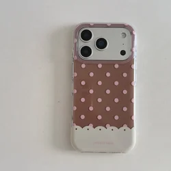 Dustproof Stitching Pink-Brown IMD Phone Case for iPhone 17, 16, 15, 14, 13, Pro, Promax