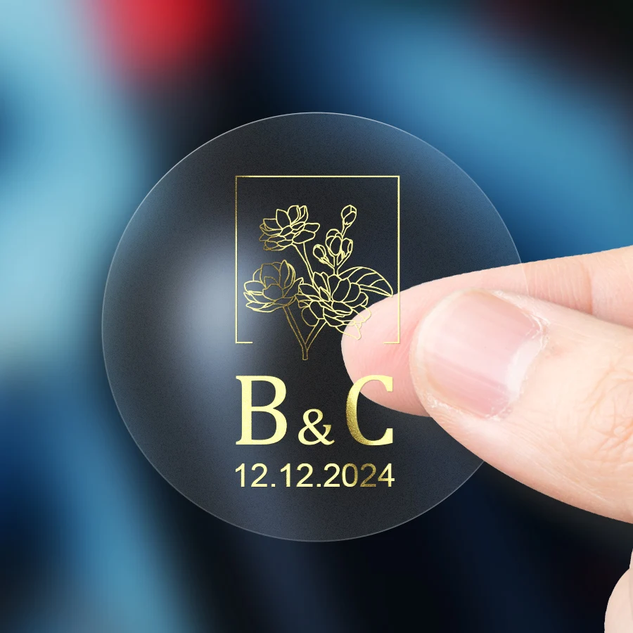 

Custom Gold Transparent Stickers - Waterproof Labels for Wedding,Party & Home Decor - Personalized Gift Tags & Crafting Supplies