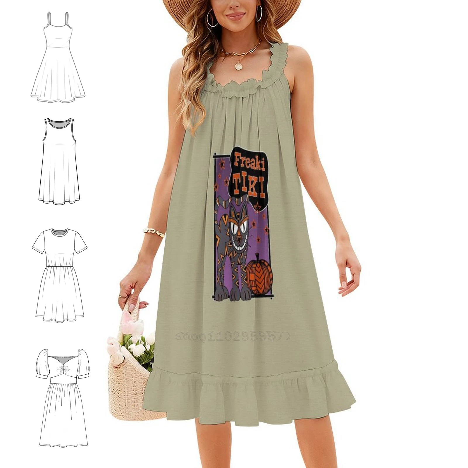 Freakitiki Preppy Style Mini Dress For Women A-Line Loose Fit Casual Day Dress Halloween Spooky Black Cat Cat Cats Evening