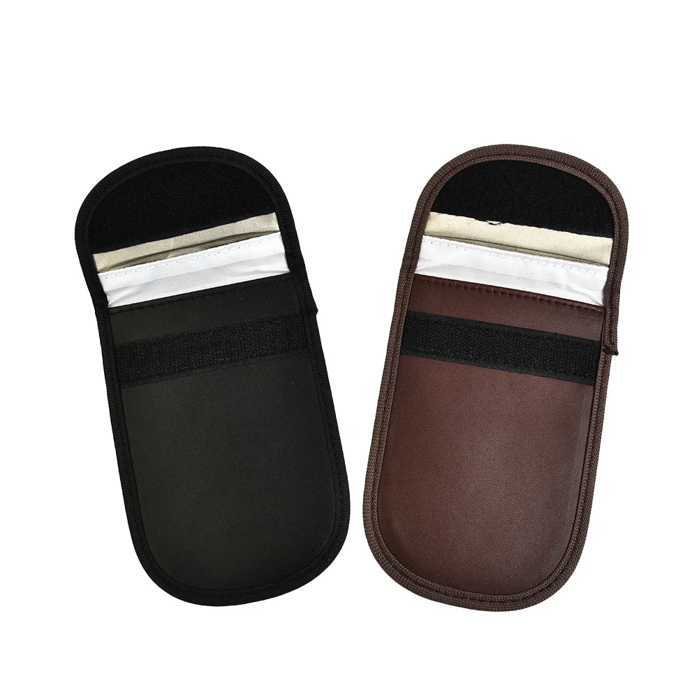 Polyurethane Leather RFID Signal Blocking Pouch case Bag Anti theft Keyless Entry Black Brown Smart automobile keyfobs