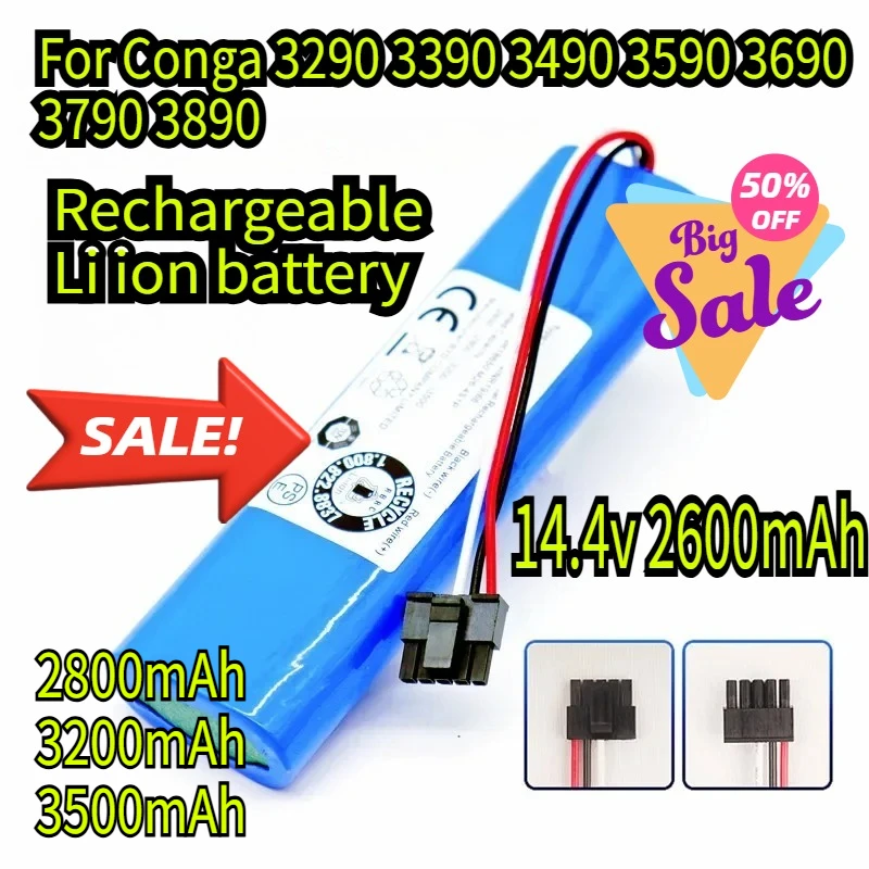 

2600mAh 14.4v Rechargeable Li ion battery For Conga 3290 3390 3490 3590 3690 3790 3890 Sweeping Mopping Robot Vacuum Cleaner