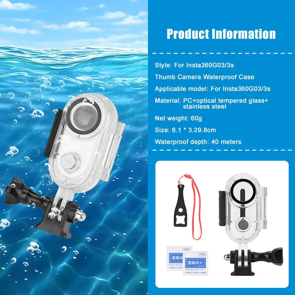 Action Camera Protective Case Optical Tempered Glass Submersible Cover Suitable For Insta360 GO3 Waterproof Depth 40 Meters A0E7