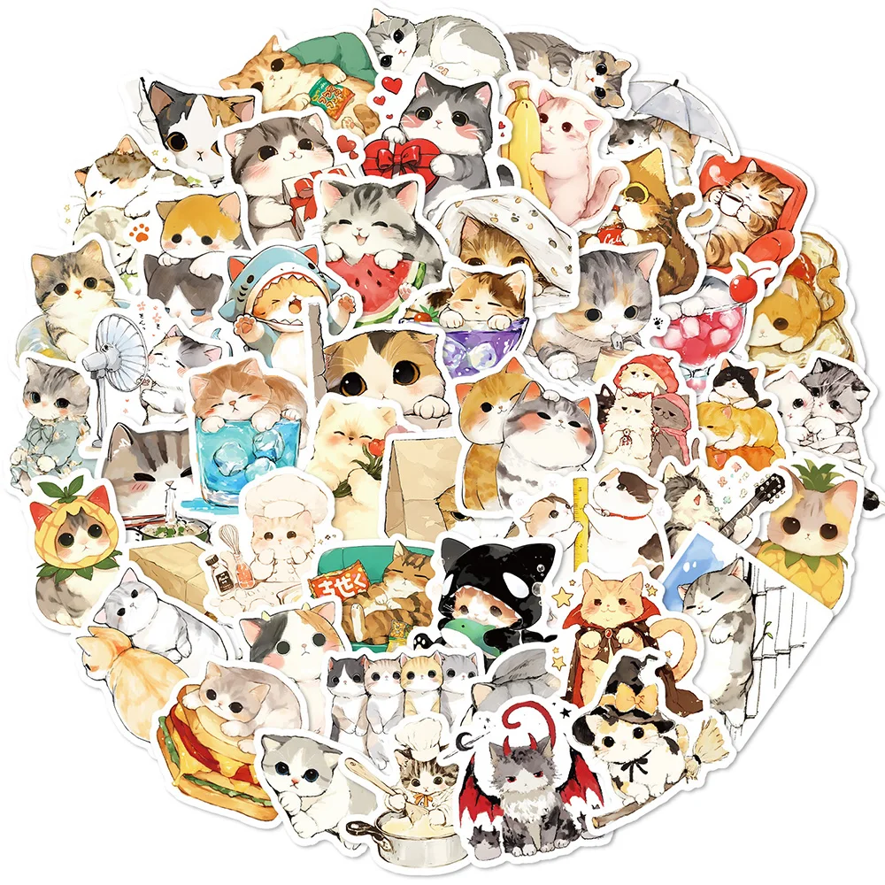 10/50Pcs Kawaii Cartoon Cat Decoration Stickers Kids Toys Waterproof Decals For Bottle Laptop Suitcase Phone Guitar Skateboard