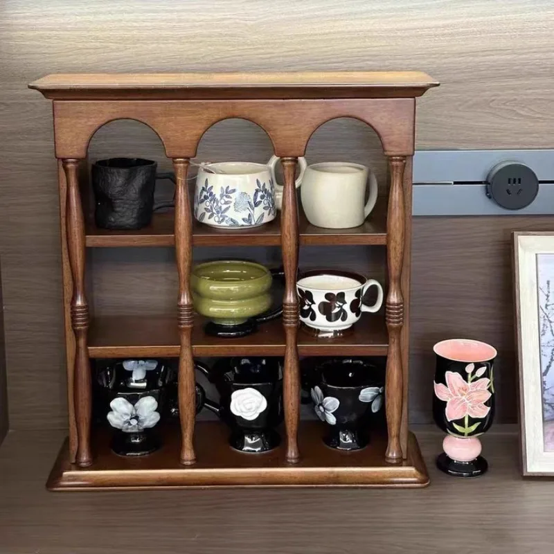 Vintage Solid Wood Display Shelf French Country Storage Rack for Cups Wall Mounted Perfume Organizer Curio Cabinet for Decor - view 2