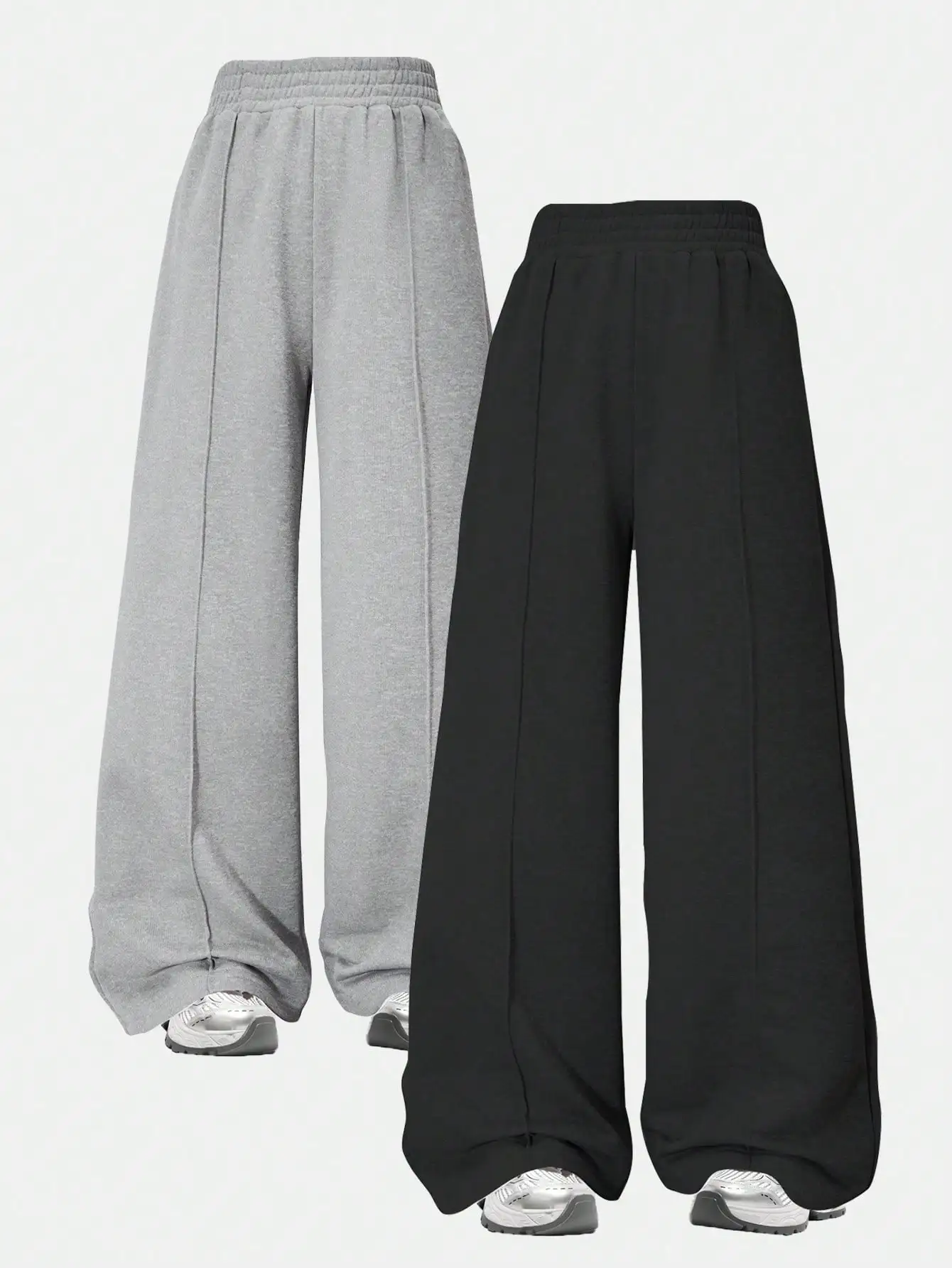 

2-Pack Loose Wide-Leg Knit Pants for Kids - Gray & Black Solid Colors