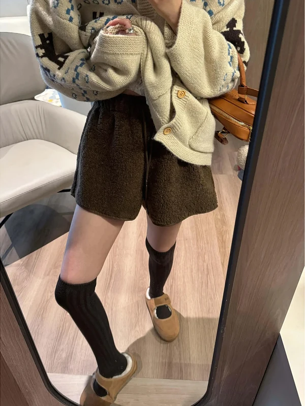 

plus Size Korean Sle Faux Lamb Fur orts Women's Casual Loose Elastic Waist Dstring Autumn Winter Faionable Pants