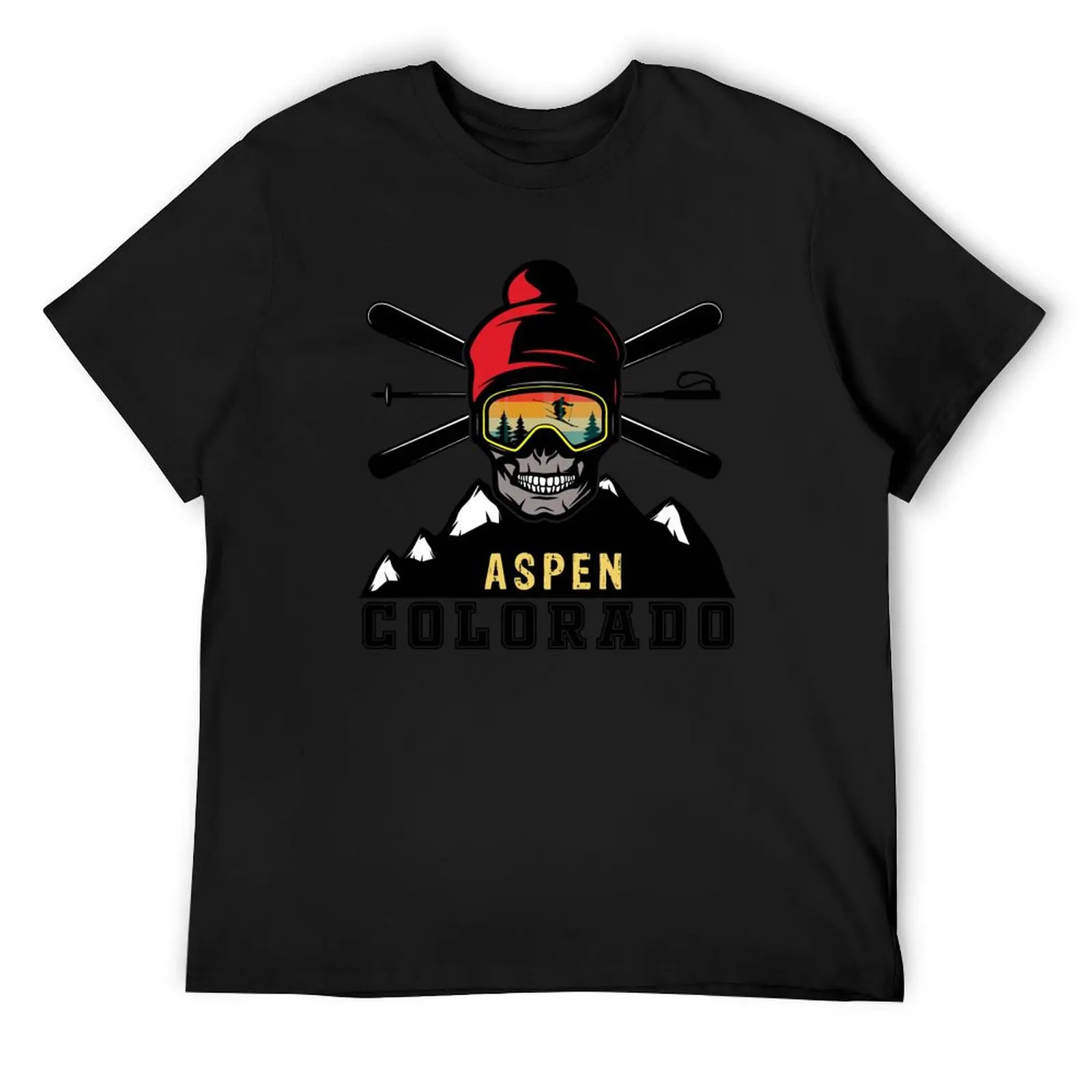 Aspen skiing colorado skull vintage retro sunset T-Shirt blacks essential t shirt plus size tops designer t shirt men