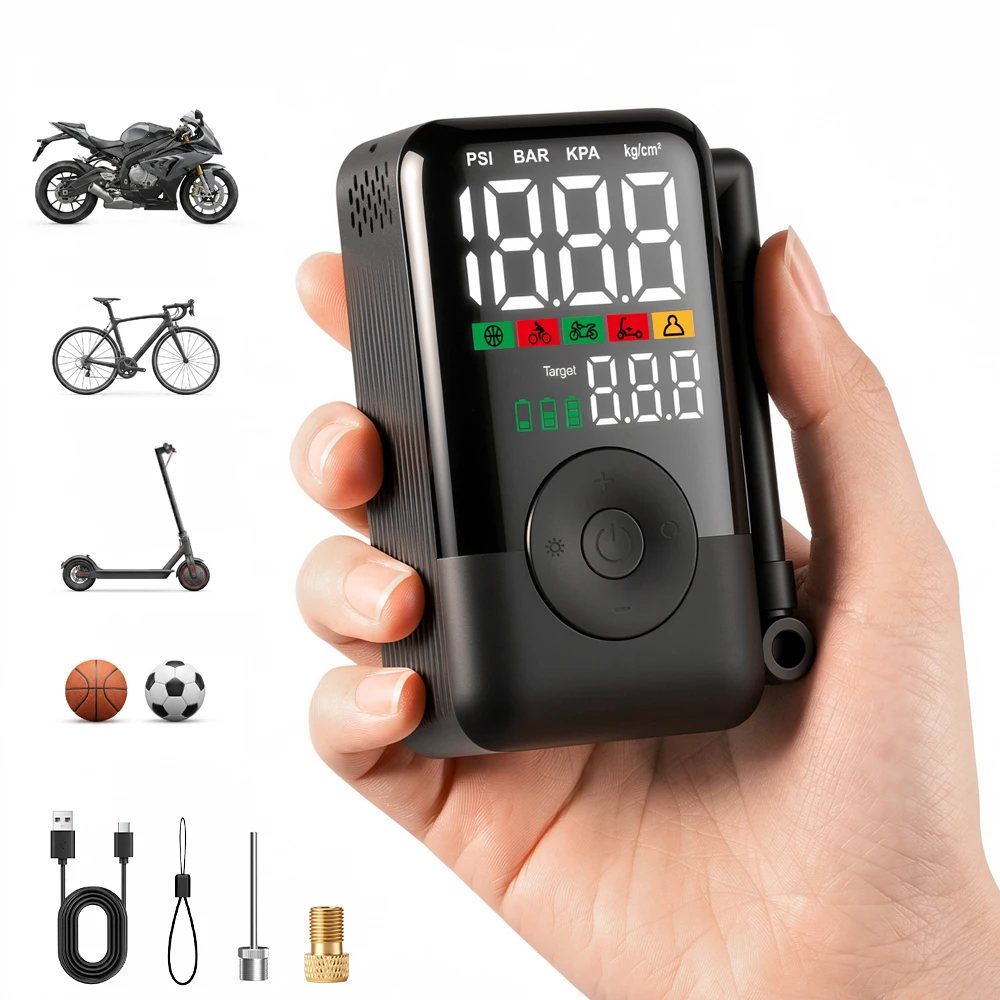 Tyre Inflator 150PSI Cordless Compressor 90s Fast Inflate 2000mAh LCD Display Auto Shut-off LED CE Car Motorcycle Bicycle Ball