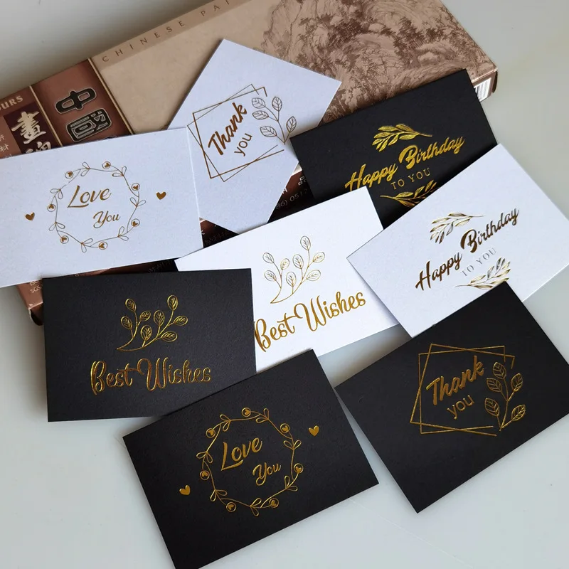 

Custom 100PCs luxury hot stamping gold silver foil printing paper business card printing service visiting greeting Thank You ca