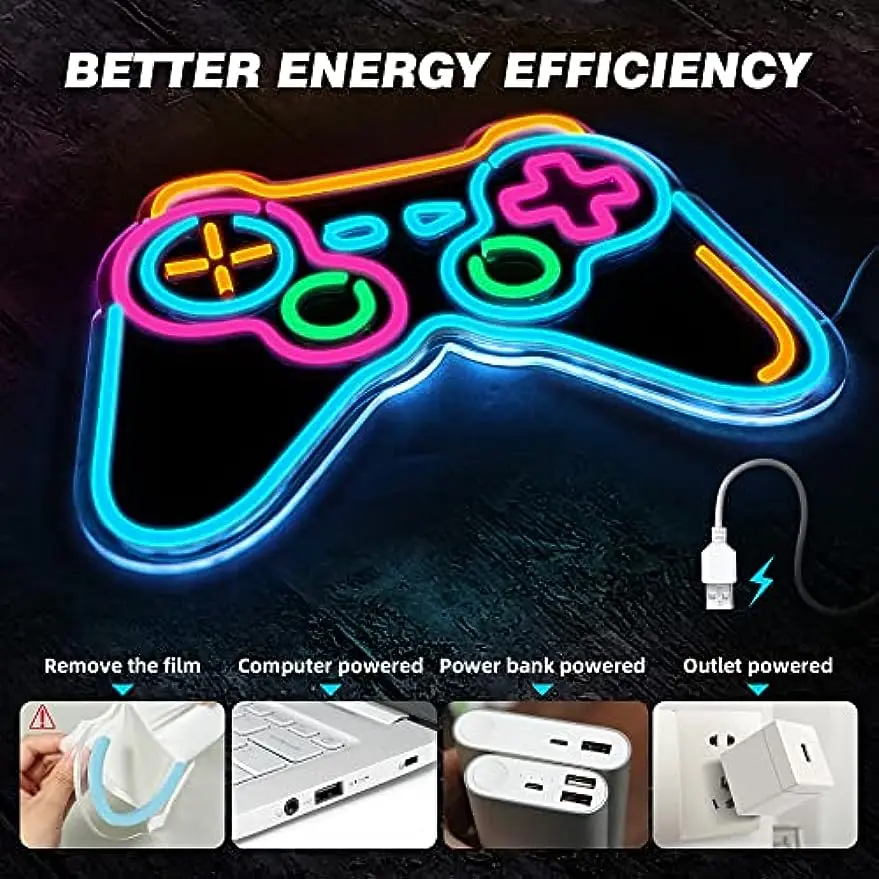 Blue Gamepad Controller Shaped Neon Sign Game Gaming Neon Lights for Teen Boys Gamer Room Decor Kids Gifts Bedroom Playstation