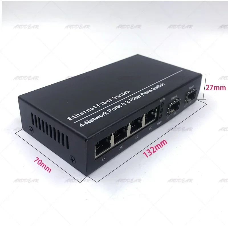 Conmutador Ethernet Gigabit 2SFP4E, 10/100/1000M, convertidor de medios de fibra óptica Ethernet, 4RJ45 y 2 puertos de fibra SFP