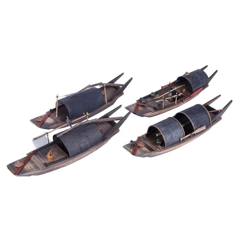 Sailing Boat Model Wooden Boat Fishing Boat Solid Wood Canopy Chinese Style Craft Boat Decoration Living Room Ornament ZE952