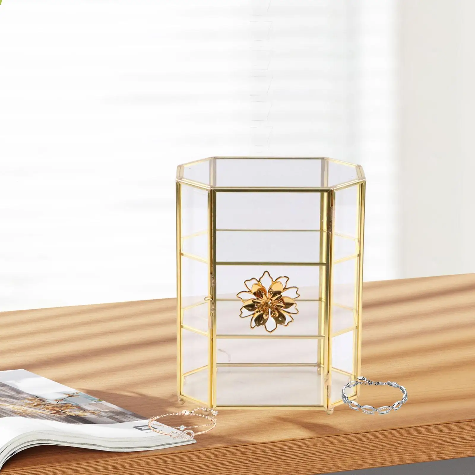 

Стеклянная геометрическая шкатулка для драгоценностей, подставка, декоративная шкатулка для безделушек на память, органайзер для ювелирных изделий для браслетов, колец, парфюмерных статуй