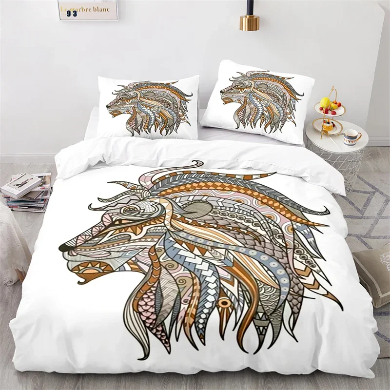 Fierce Animal Duvet Cover Lion Bedding Set Polyester 3D Exotic Lion Head Comforter Cover King For Boys Girls Teen Adult Bedroom