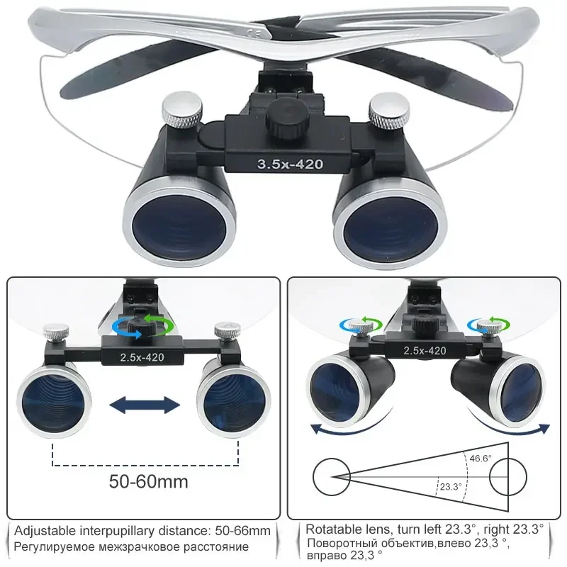 LED 조명 수술용 확대경, 수술용 루페 램프, 헤드라이트 포함, 쌍안 및 치과 루페, 2.5X, 3.5X