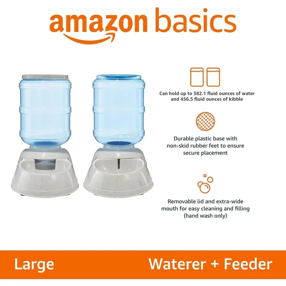 FirmHome StoreGray Automatic Pet Water And Food Dispenser Set, Easy Clean, Holds 456.6 Oz Food And 382.1 Oz Water