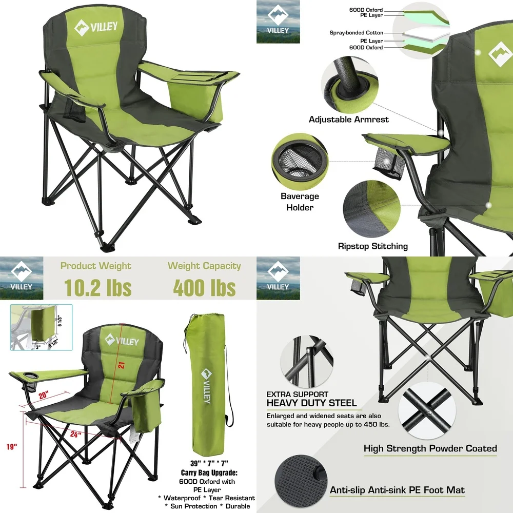 

camping chairOversized Folding Camping Chair 400 LBS Heavy Duty Portable Outdoor Chair with Padded Seat for Beach Hiking