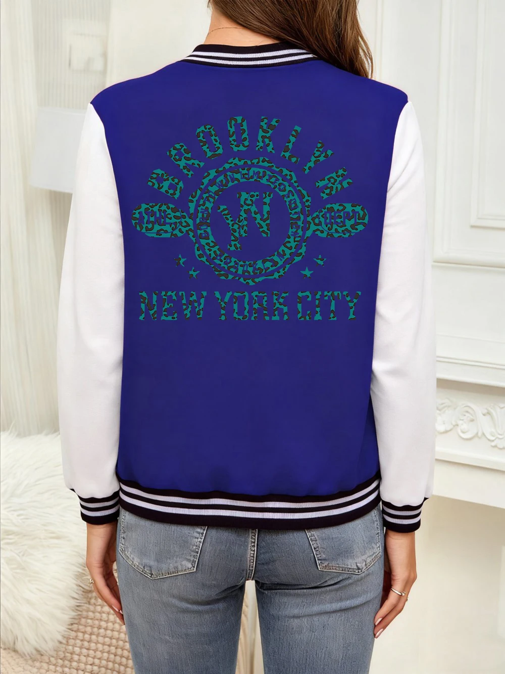 

New York Brooklyn Athl Dept Leopard Printing Coats Womens Cotton Loose Baseball Jersey Winter Warm Jackets Casual Pocket Clothes