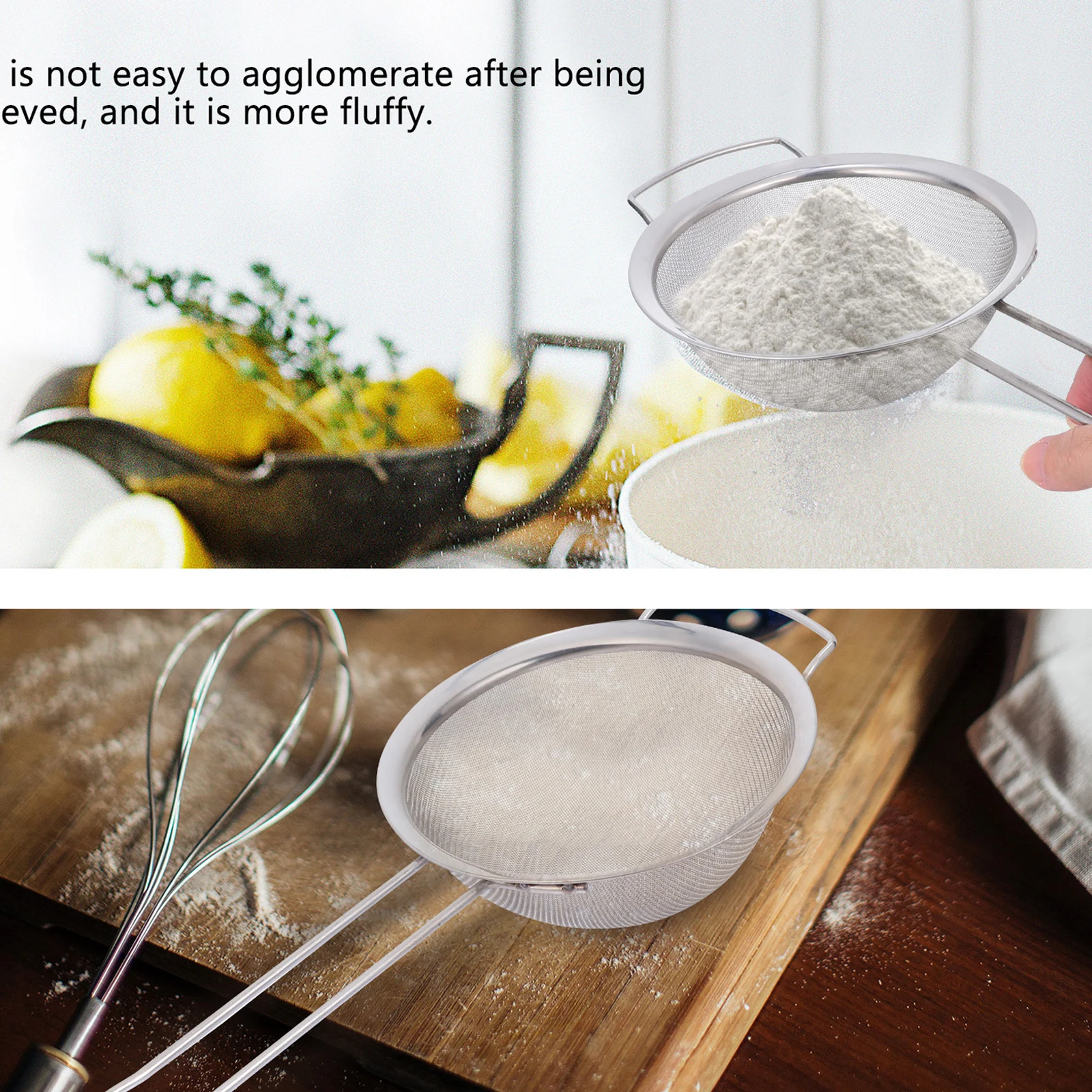 

Stainless Steel Wide Edge Colander Mesh Flour Sieve Kitchen Strainer RustProof Handheld Sifter Baking Tool Flour Sifting