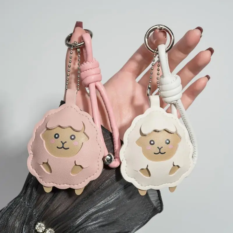 Kawaii Schaf-Leder-Schlüsselanhänger, niedlicher Cartoon-Lamm-Anhänger mit Handschlaufe für Schüler, Schulranzen-Accessoire – Detail 3