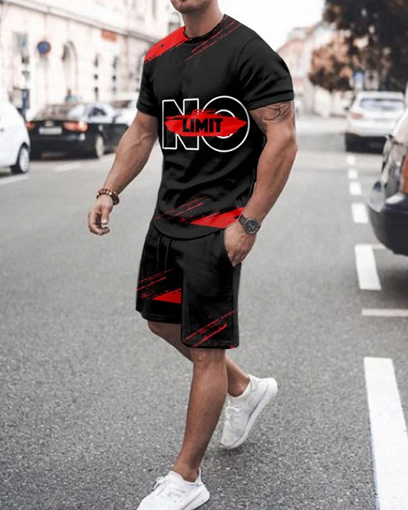 Streifen Druck Sommer Herren Sets Übergroße Kleidung 2-teilige Shorts Outfits Oansatz Kurzarm T-shirt Set Streetwear Trainingsanzug