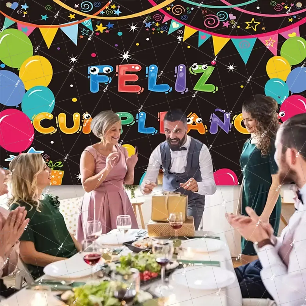 

Spanish Feliz cumpleaños Theme Happy Birthday Balloons Party Scene Decoration Spanish Kids Baby Shower Photography Background